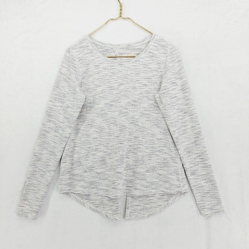 ZYIA White & Black Space Dye Print Split Back Long Sleeve Tops 3277
